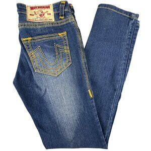 True Religion Billy Super T Womens 29 Jeans USA Blue Denim Orange Stitch NWOT
